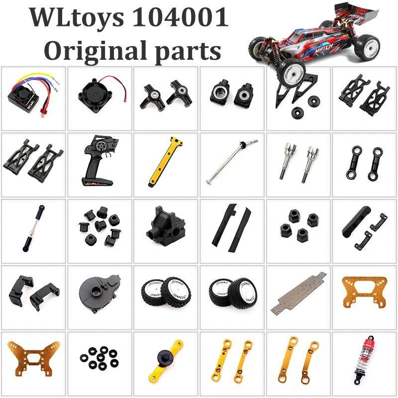 

Wltoys 104001 1/10 4wd Original Parts Swing Arm Steering Seat Tie Rod Tire Drive Shaft Wave Box Cover Shock Absorber Part RC Car