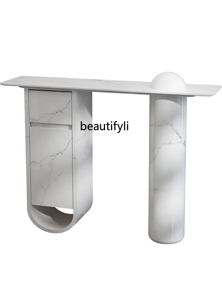 

Italian Entrance Cabinet Affordable Luxury Style Minimalist Modern Stone Plate Curio Cabinet Hallway Table Minimalist Console