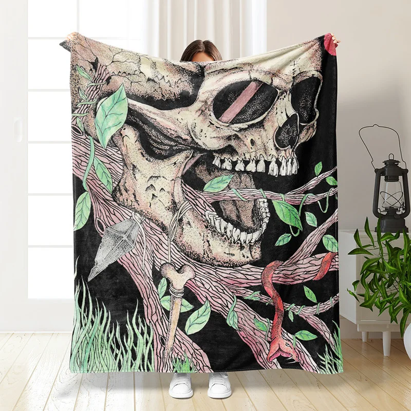 

Creative Skull digital-printed polyester Bedroom velvet flannel soft sofa cover blanket Fleece soft sofa cover blankets for beds