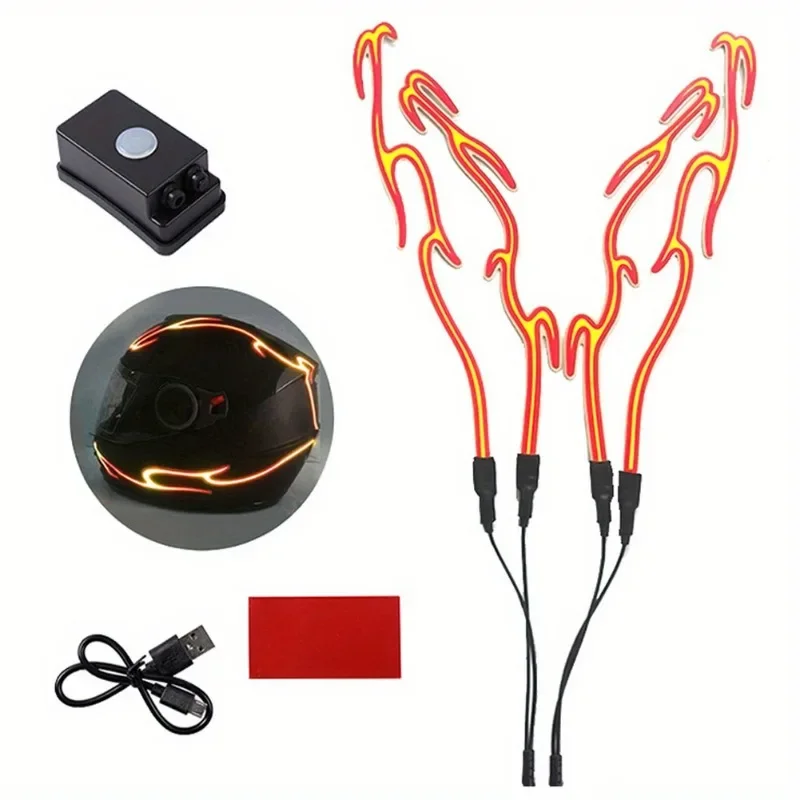 4 in1 Motorcycle Helmet LED Cold Light Waterproof Strip Sticker Flashing Night Riding Chargeable Accessories with USB Chargeable