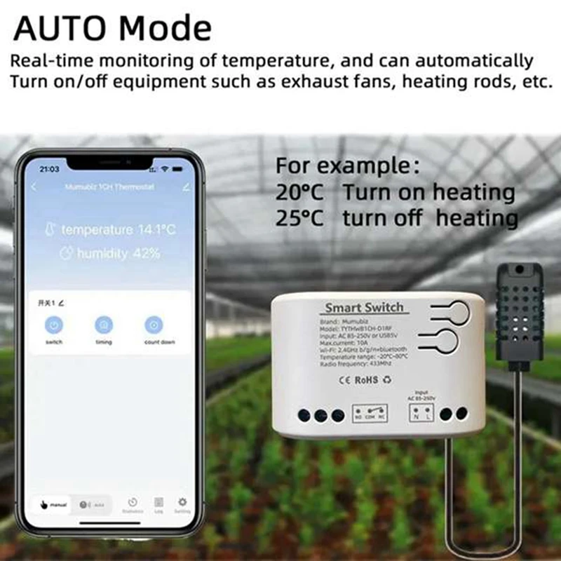 A69F-Tuya Wifi Sensore di temperatura Smart Switch a 1 via AC 85-250V Smart Switch wireless con telecomando