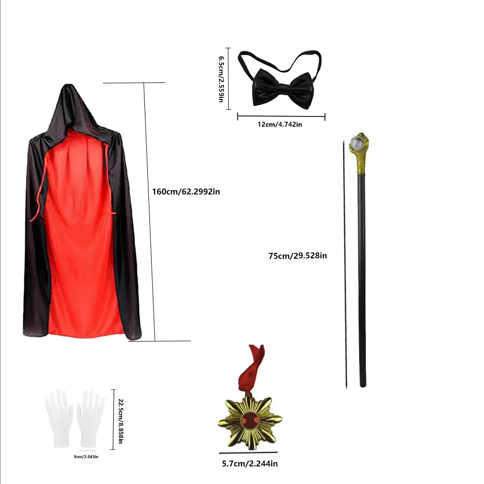 PESENAR Acessórios de jogo de vampiro aristocrático de Halloween: capa, gravata borboleta, cetro, crachá, etc., adequado para papel de vampiro