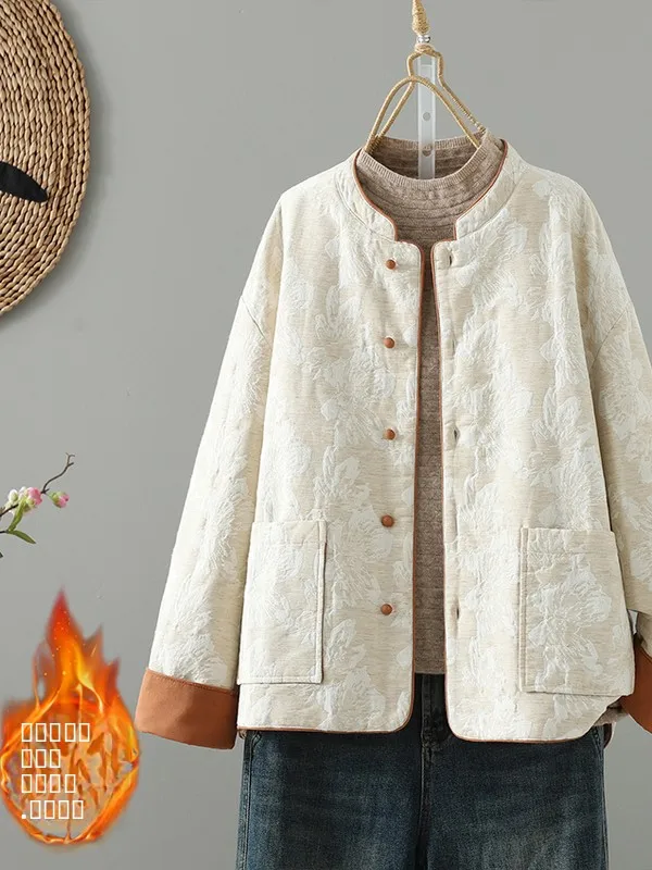 

Thiened Cotton Jaet Women's Winter Heavy Embroidery Floral Pattern Sandwich Cotton Warm Color Blo Outerwear Coat