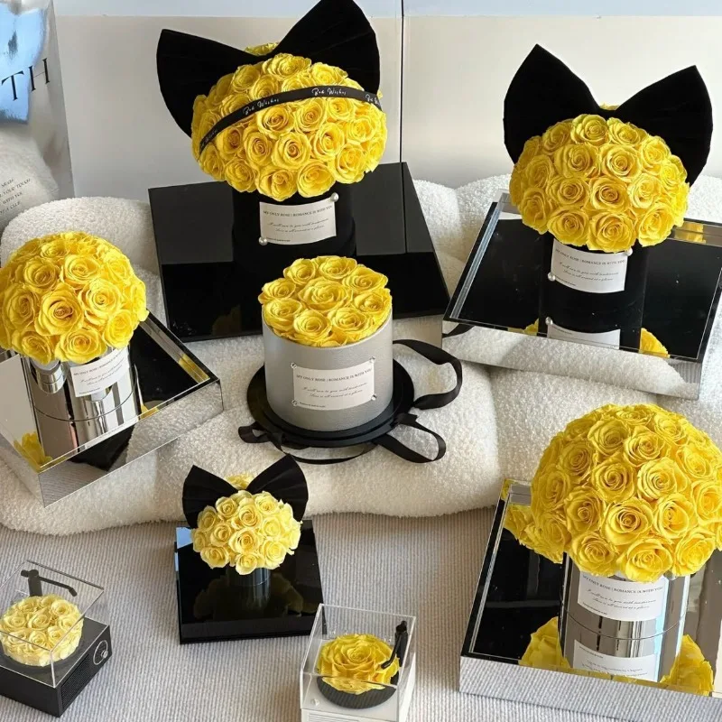 Eternal flower yellow rose series Valentine's Day gift, mirror love phonograph ornament finished product