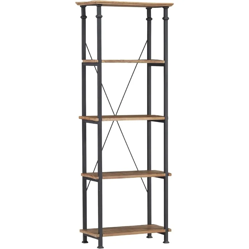 

Wood & Metal 4-Teir Bookcase/Bookshelf, Durable,15"D x 26"W x 74.5"H,Rustic Brown