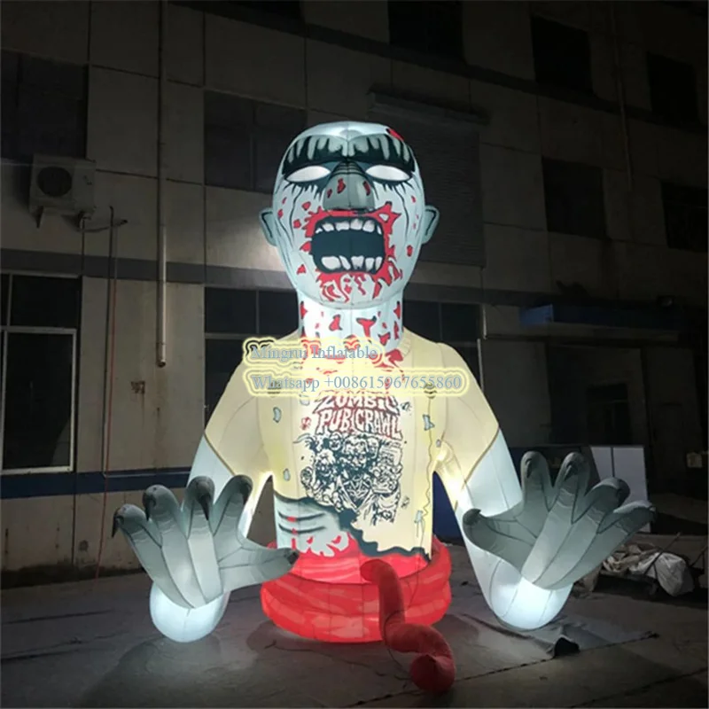 8mH bloody Inflatable Devil Ghost Zombie outdoor characters giant inflatable halloween zombie for advertising with LED light