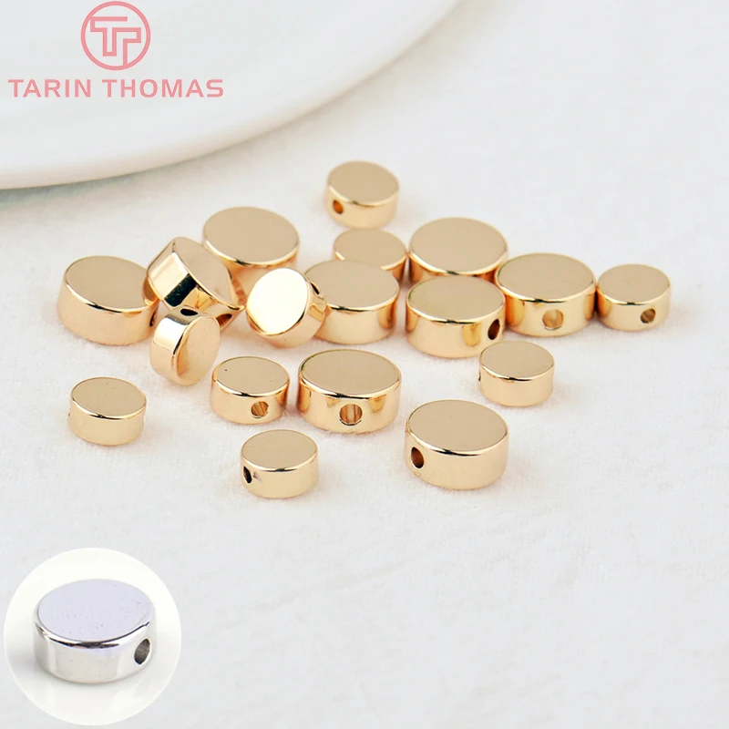 (2900)20PCS 5MM 6MM 8MM 24K Gold Color Plated Brass Round Flat Spacer Beads Bracelet Beads High Quality Diy Jewelry Accessories