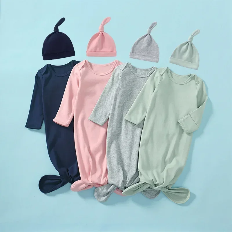 Детский спальный мешок 0-6 м, набор для будущей матери, спальный мешок и шапка для новорожденных, Детский комплект для пеленания и шапки с узлом, раньше