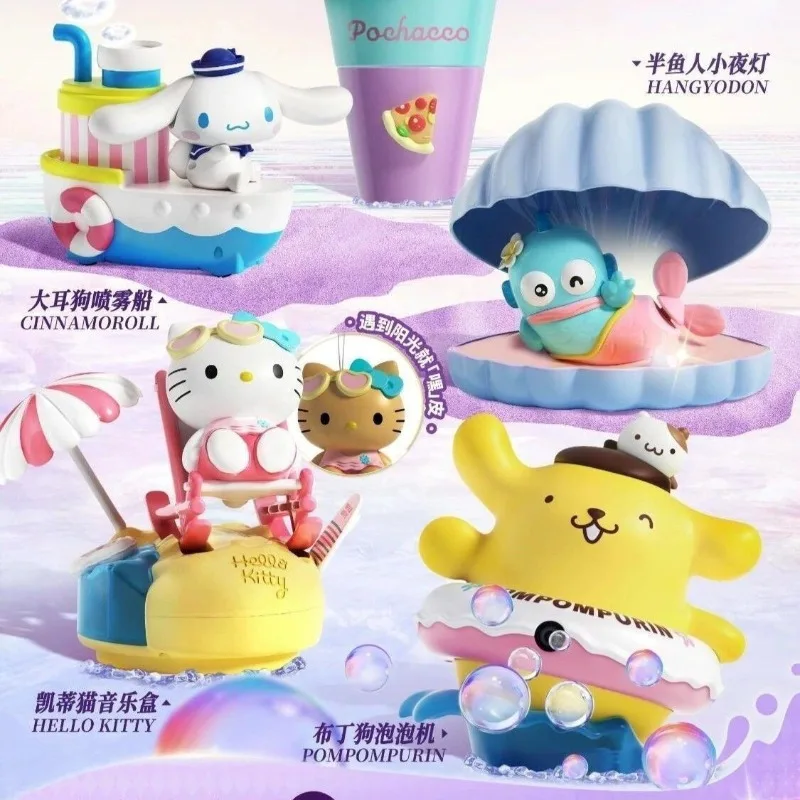 

MINISO Sanrio аниме мультфильм Hello Kitty Pom Pom Purin Cinnamoroll Pochacco Kawaii знак шарнирная игрушка музыкальная шкатулка ночник