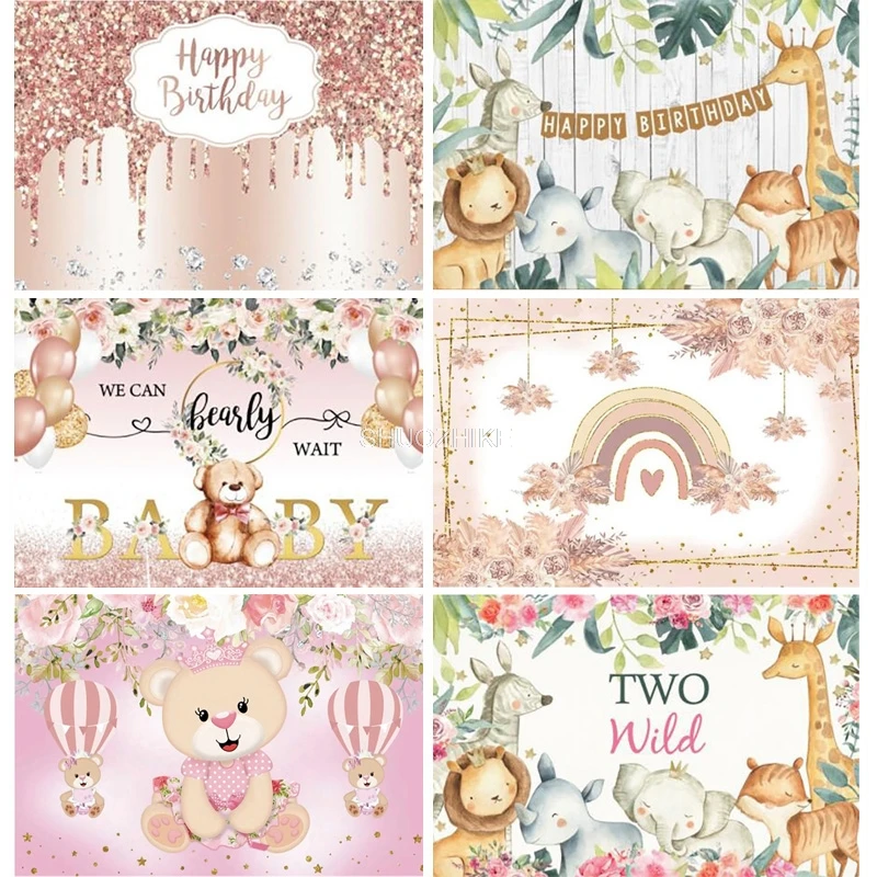 

Wild One Newborn Party Elephant Photography Backdrops Props Hundred days 1st Birthday Animals Photo Studio Background WP-24