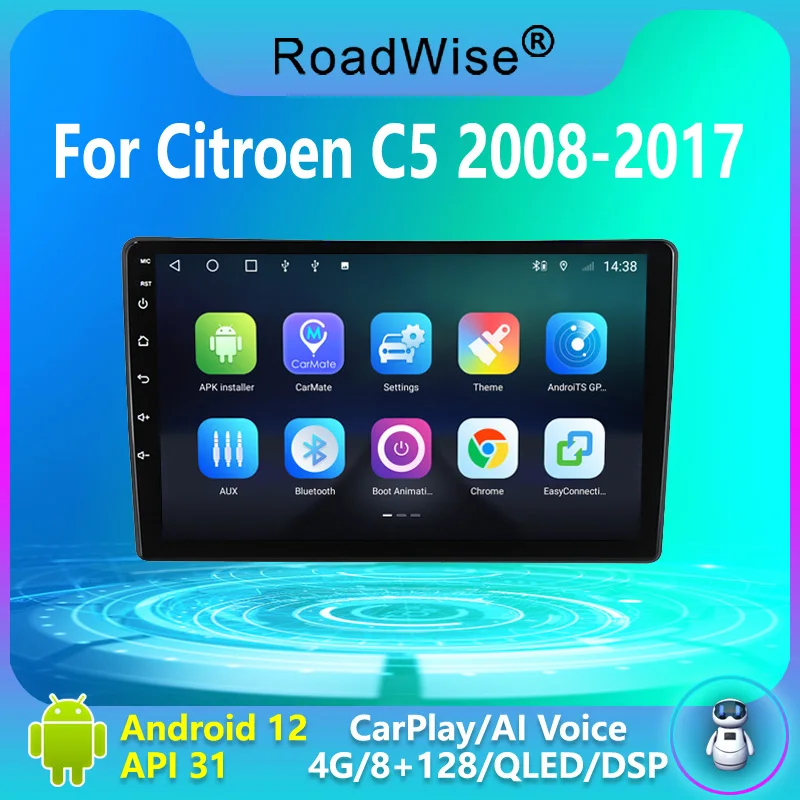 

Roadwise Android Car Radio Multimedia For Citroen C5 2008 - 2017 4G Wifi GPS BT DSP RDS Carplay Autoradio stereo 2 Din NO 2din