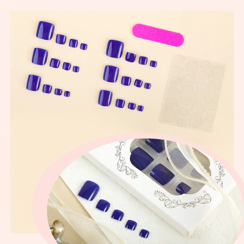 24Pcs False Nails Solid-Color Toenails That Make Your Skin Look Fairer Simple Press-On High-Quality Nails—Perfect for Girls