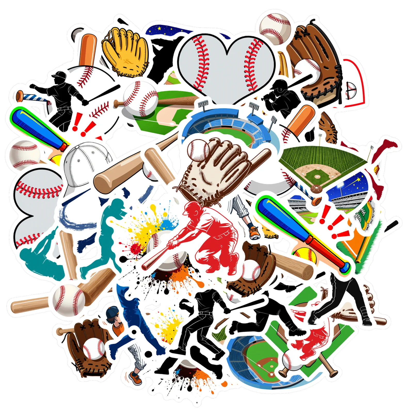 35pcs Cartoon Baseball Stickers Sporty Sports Stickers Sports Decals For Laptop Luggage Scrapbook Diary Sticker