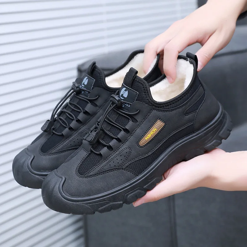 

YSHUNIJ Winter New Men's One Step Cotton Shoes with Velvet for Warmth, Anti Slip, Wear Resistant Mountaineering Men's Boots