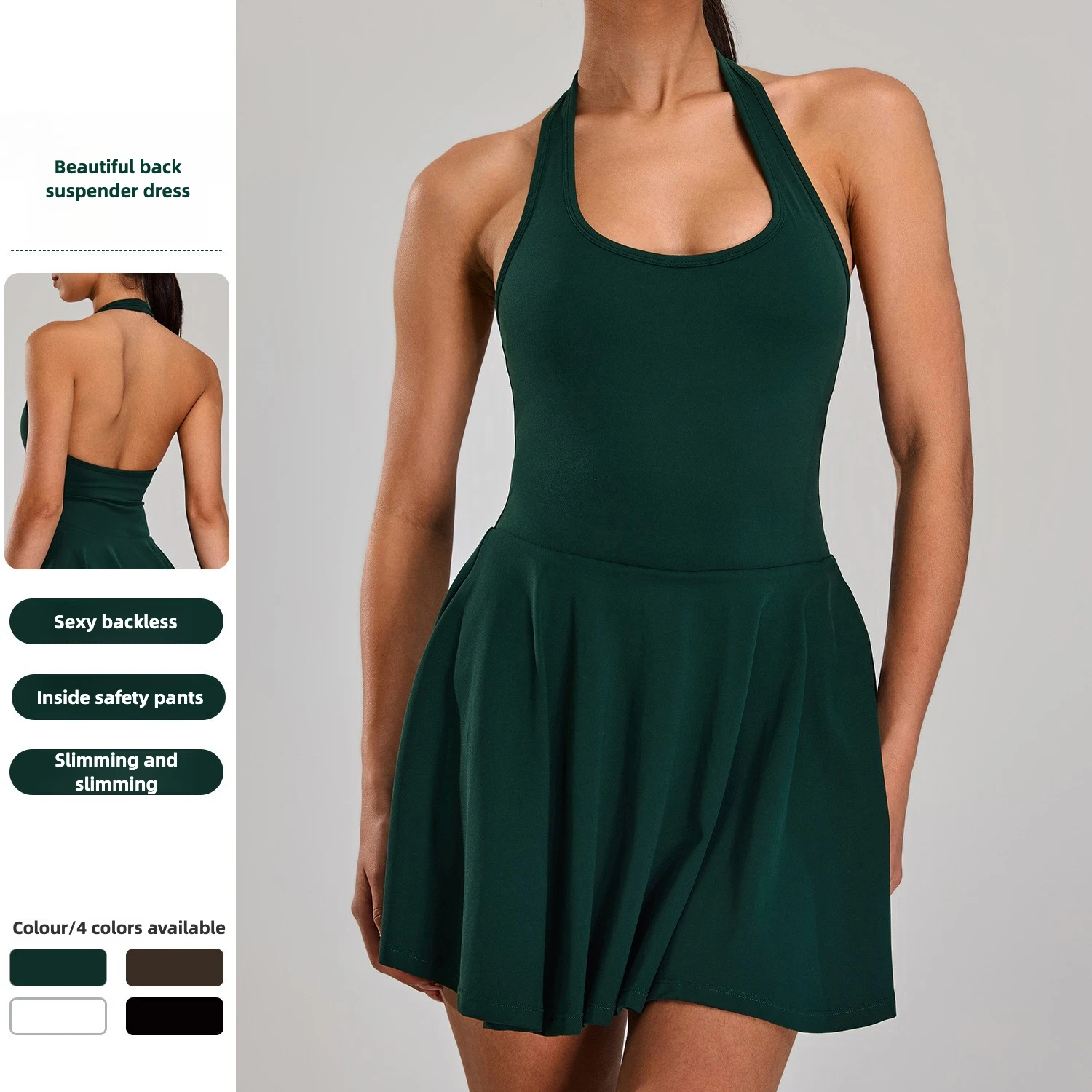 

Naked neck beauty back sports dress women's fake two anti-light outdoor running fitness tennis skirt