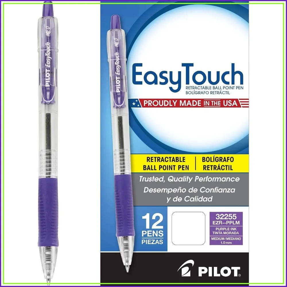 

Smooth Retractable Ballpoint Pens, Medium Point, Purple Ink, 12-Pack - Refillable & Quick-Drying