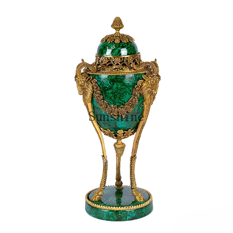 Italian retro ram decorative cover altar greenstone pattern brass ceramic ornament  FT