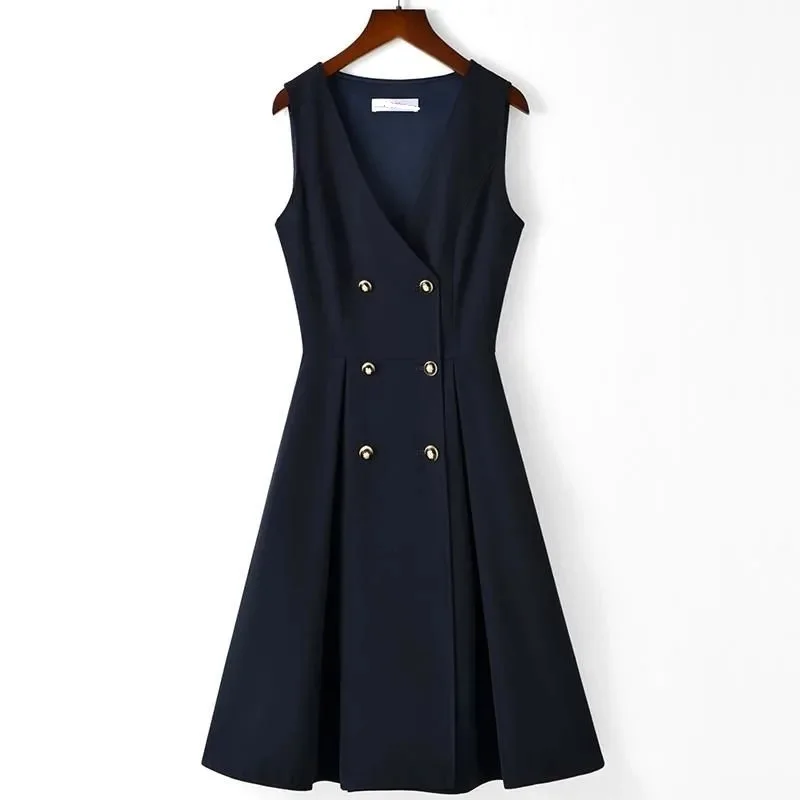 

Весенне-осеннее женское платье-жилет, новинка 2025, модное однотонное платье-жилет без рукавов, элегантное женское офисное платье, женская одежда