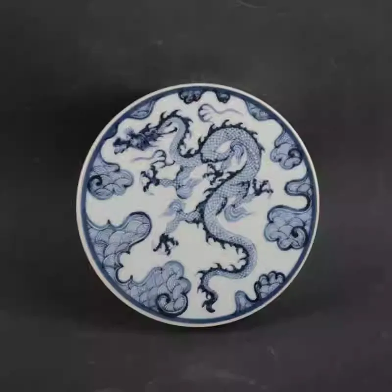 Chinese Blue and White Porcelain Teacup Saucer Jingdezhen Dragon Pattern 3.74