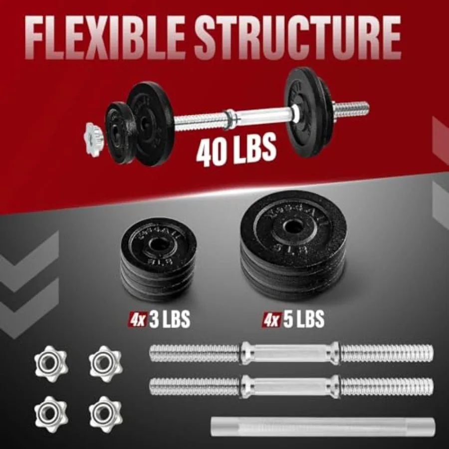 Old School Adjustable Dumbbell Set with Weight Plates Star Lock Collars/Connector 40lbs to 200lbs Adjustable Weight Plates Set