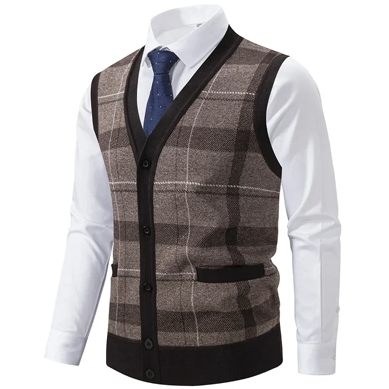 Pop Mannen Plaid Casual Trui Vesten Nieuwe Herfst Man Mouwloze Vesten Kwaliteit Mannelijke Uitloper Mouwloze Sweaterjassen Vesten Maat 3