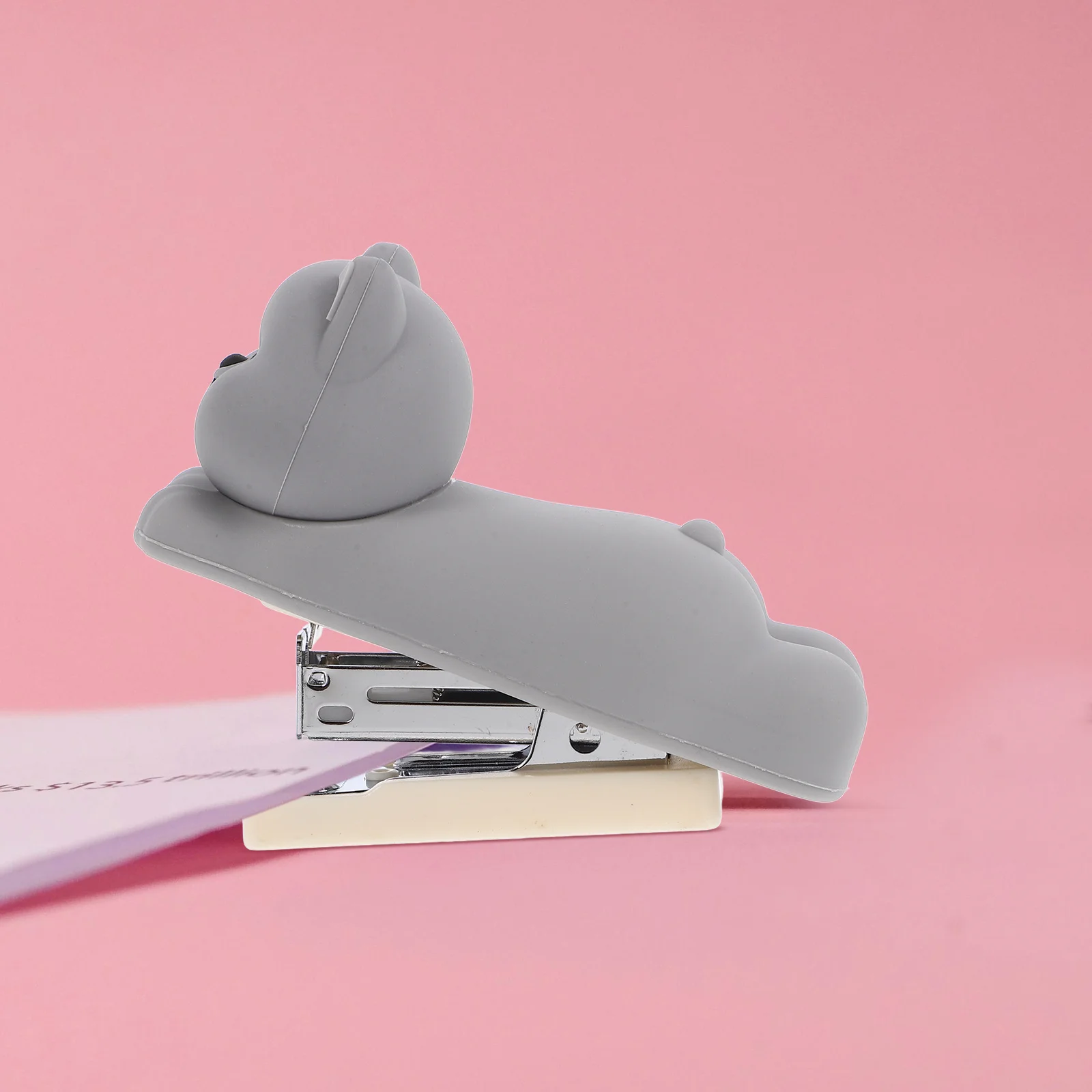 Small Cute Dog Stapler Portable Cartoon Design Desk Office Supplies Gray Multifunctional Use for Papers Documents Notes Exams