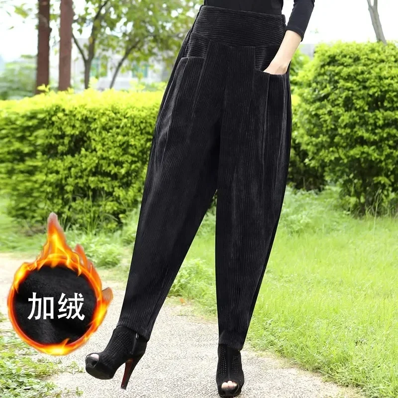 

Женские брюки Harun в стиле ретро, большие размеры 4XL, осенне-зимние женские модные однотонные утепленные брюки 2025 Femme, брюки с высокой талией