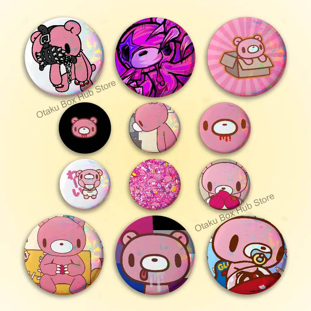 

Cartoon G-Gloomy Bear Laser reflective round badges pins bag clothing decorations collectibles gifts for friends