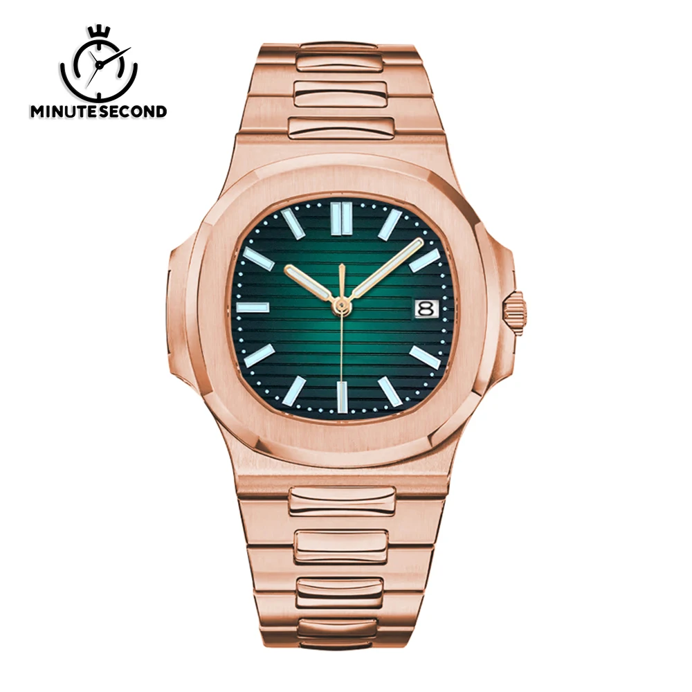 

MINUTECOND NH35 Rose Gold Watch Gradient Green dial Sapphire Crystal Automatic Mechanical Movement Stainless Steel strap Watches