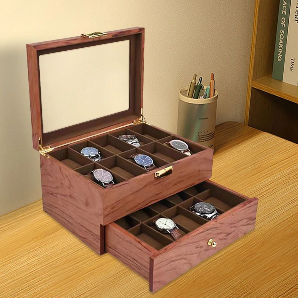 

20 Grids Wooden Watch Box, Watch Storage Case with 2 Layer Independent Compartments, Vintage Style Velvet Lined Display Holder