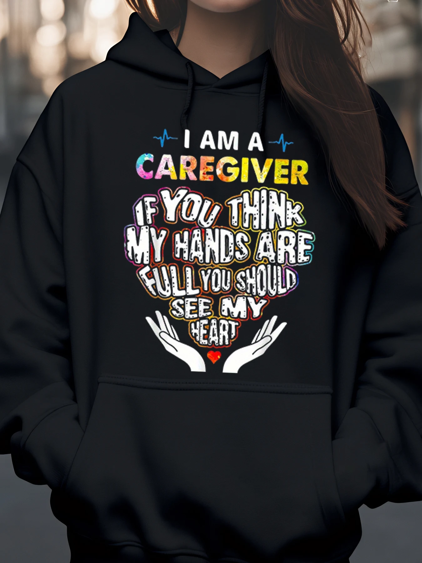 

Толстовка с принтом сердца и рук Caregiver, повседневная одежда ко Дню святого Валентина для женщин и мужчин