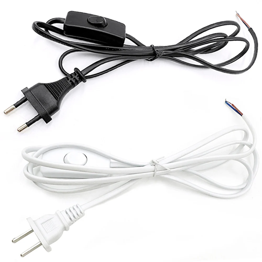 AC Power Cord 1.8m Switch Plug Wire Cable Connectors Accessonries Two-pin EU US Plug Cable Connector Adapter Black White Line