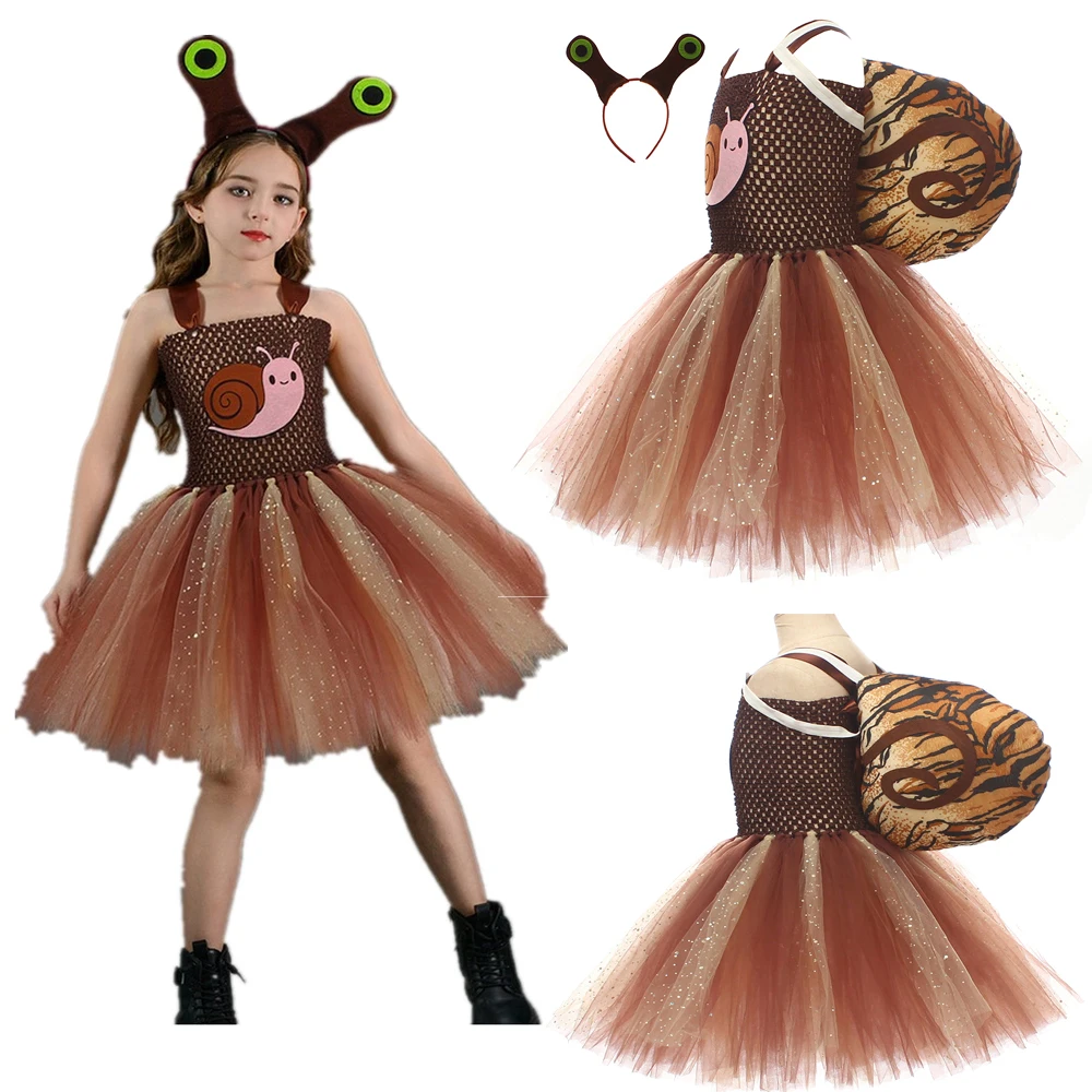 

Kids Little Snail Tutu Dress Headband Girls Children Stage Performance Cosplay Costume Clothing Halloween Carnival Party Suit