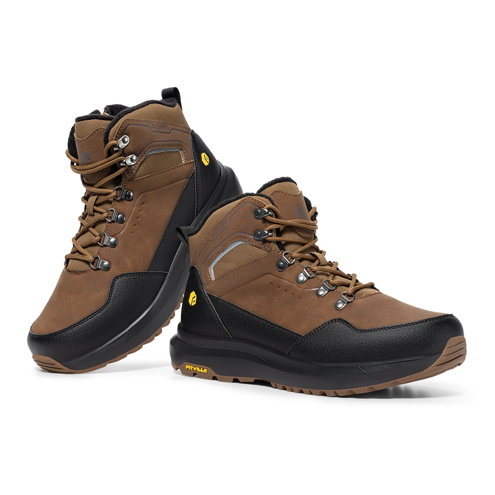 FitVille Wide Toe Men's Winter Boots Warm Fleece Lined Snow Boot for Men Water-repellent Non‑Slip Outdoor Hiking Shoes Autumn