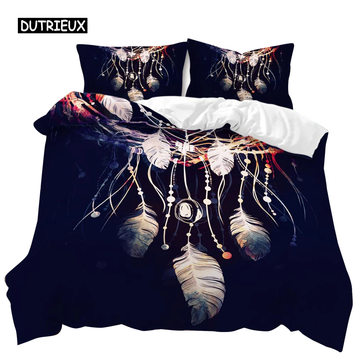 Dream Catcher Duvet Cover Set Boho Glowing Feather Twin Comforter Cover Set Mandala Double Queen King Size Polyester Quilt Cover