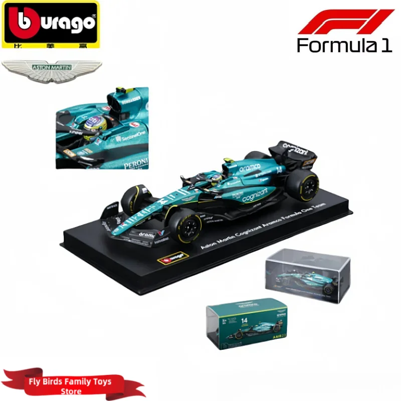 2024 Neues Bburago 1/43 Aston Martin Aramco F1 Team AMR23 2023 Automodell # 14 Alonso # 18-teilige Staubschutzhülle aus Legierung für die Automodelle aus Druckguss