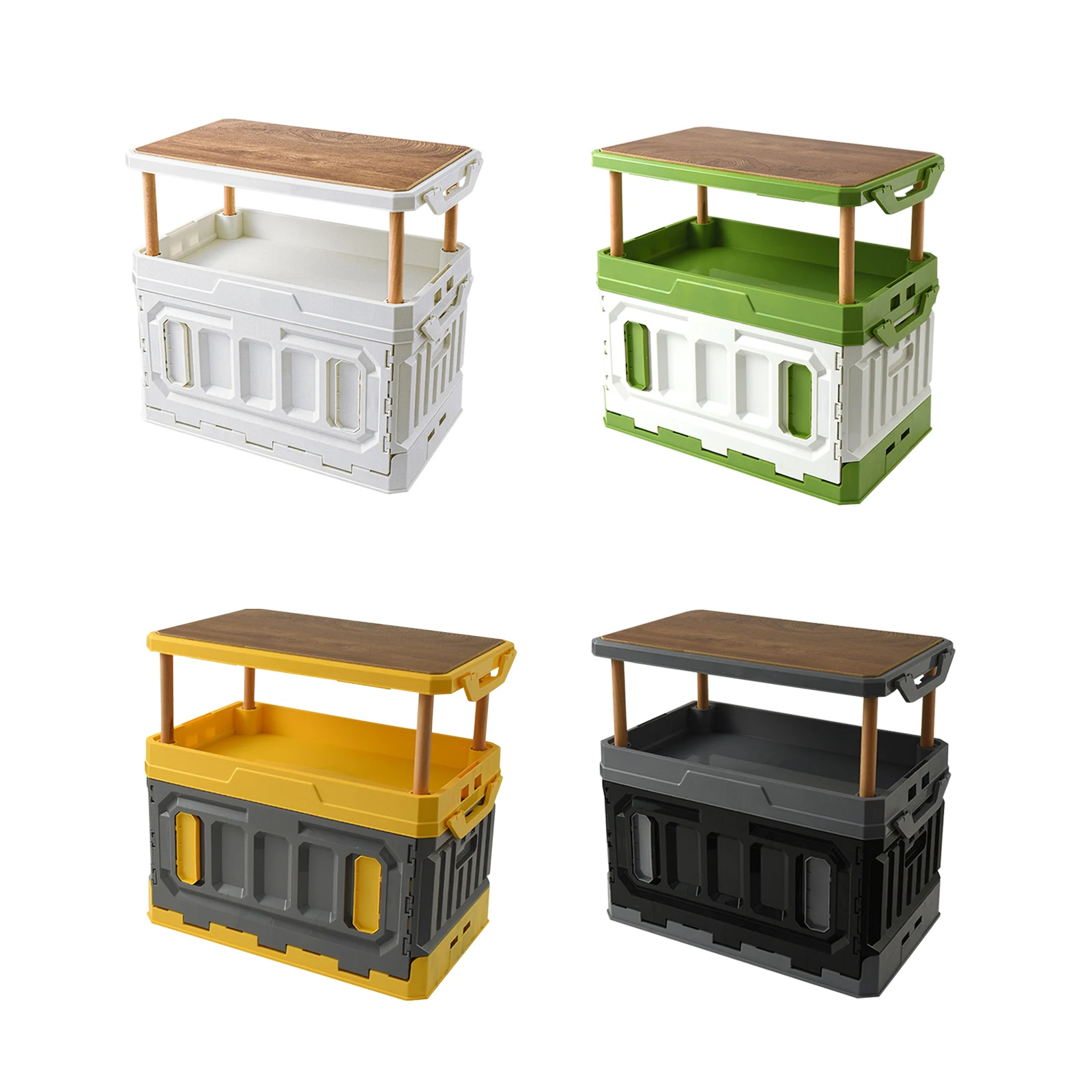 

Camping Storage Box Container with Wooden Lid 95L Collapsible Storage Bin Trunk Organizer for RV Traveling Garage Backpacking