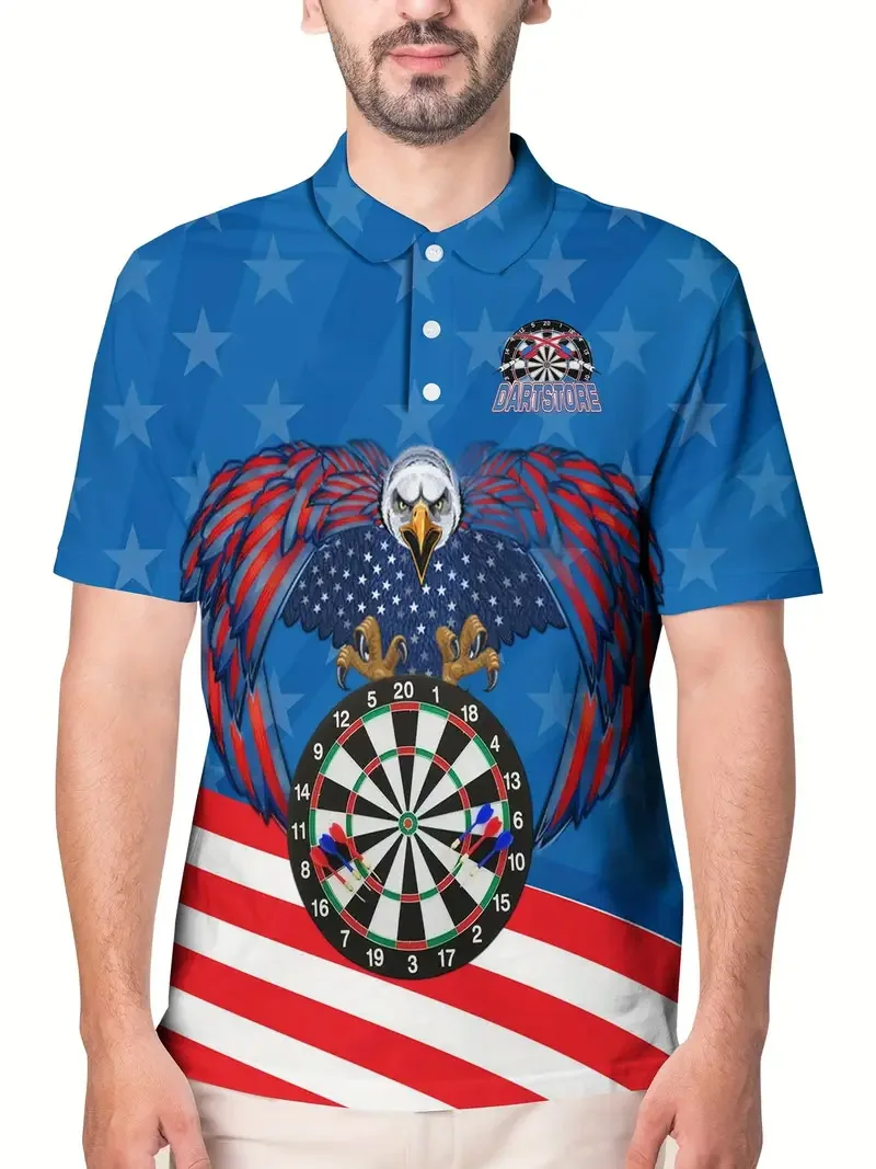 Men's Eagle Pattern Dart Polo Shirt, Competition Creative Gift, Training, Sportswear, Sports Style