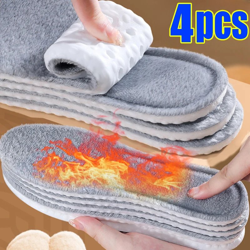 4 Stuks Zelfverwarmde Thermische Inlegzolen Voor Voeten Winter Warme Wol Thermische Memory Foam Voor Mannen Vrouwen Sportschoenen Zelfopwarming Schoen Pads