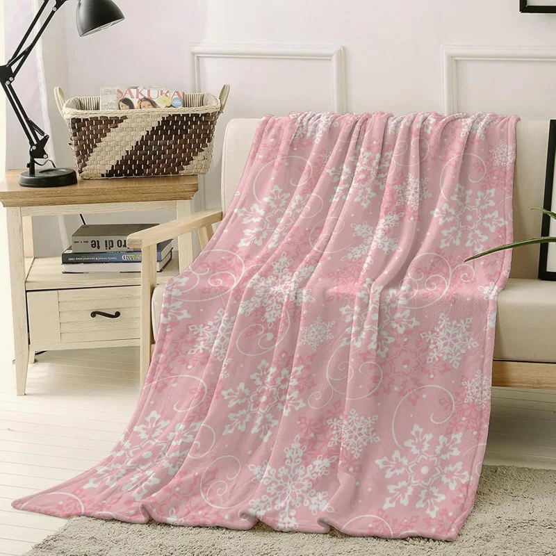 Christmas pink snowflake patterned flannel decorative blanket suitable for home sofas and living room blankets 80INX60IN