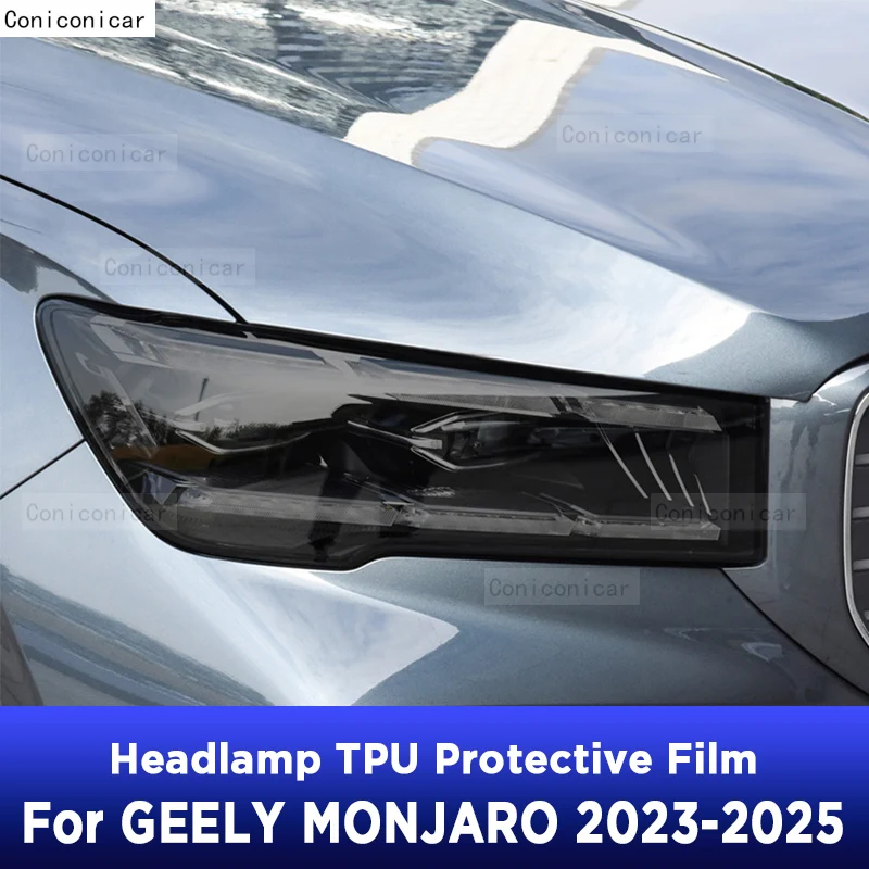

2 Pcs Performance Car Headlight Protective Film Front Light Smoked Black TPU Sticker For GEELY Monjaro 2022-2025 Accessories