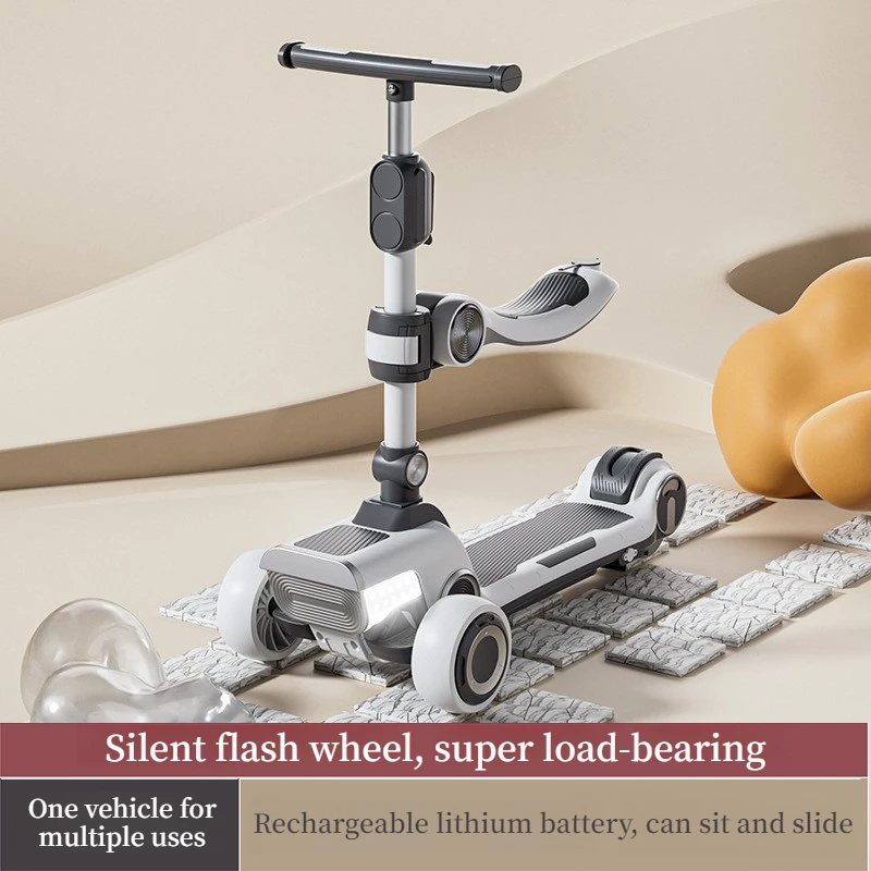 

Kids Electric Scooter Outdoor Sports Toys Adjustable Height Electric Assisted Scooter Bluetooth Music LED Light Kid Ride-On Toy