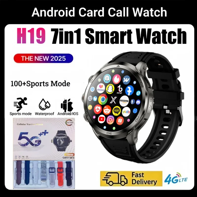 

New H19 Smart Watch Men HD AMOLED Screen GPS Motion trajectory HeartRate Bluetooth Call 1.95" 4G/5G SIM SmartWatch