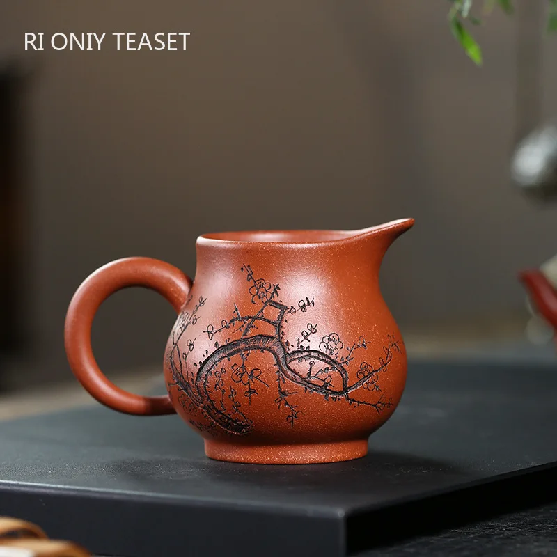 

230ml Chinese Yixing Handmade Purple Clay Fair Cup Cha Hai Famous Hand-carved Plum Blossom Teacup Authentic Zisha Tea Set