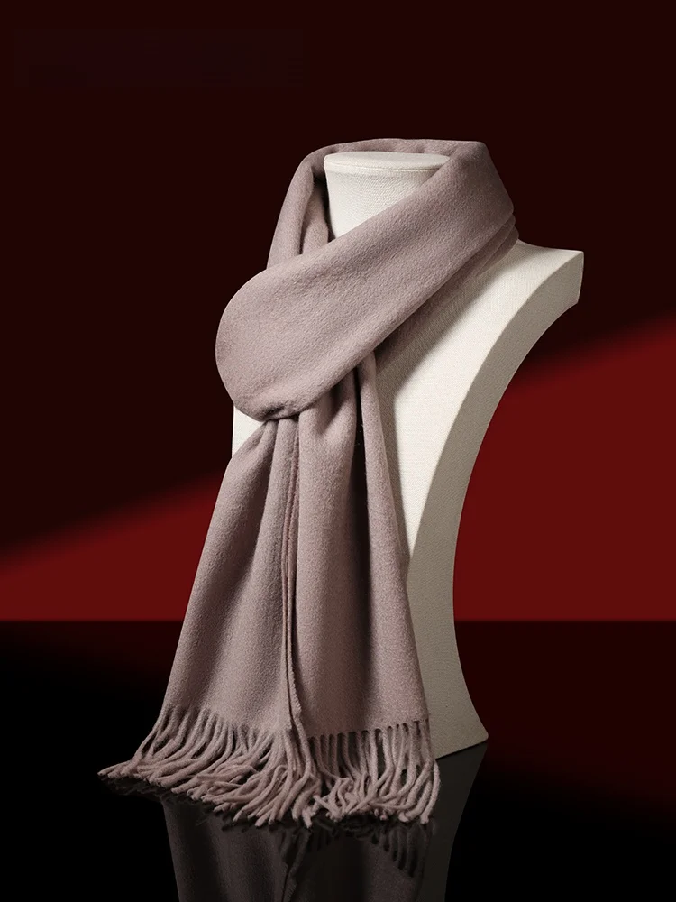 女性用ウールスカーフ-冬-おしゃれ-誕生日プレゼント-アンビエンスボックス-韓国風-タッセルエッジ-暖かく快適-軽量-ピュアカラー