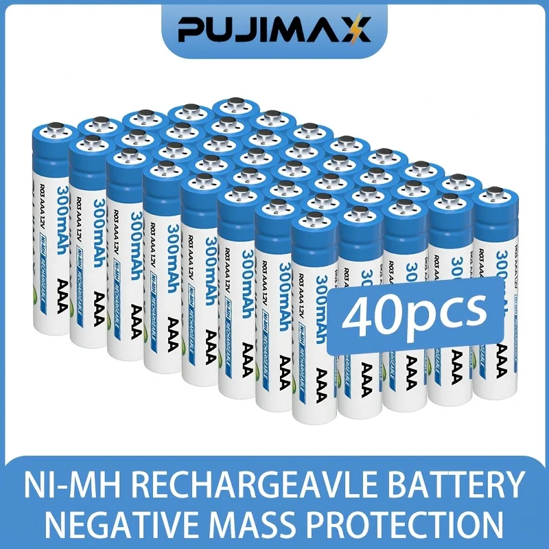 PUJIMAX 40/32/16 Nickel-Metal-Hydride Batteries, with a Voltage of 1.2 Volts, in AAA Battery Size, a Capacity of 300 Milliampere