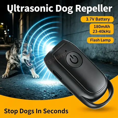 Portable Ultrasonic Dog Repeller 180mAh Rechargeable 23 40KHZ Long‑Range Outdoor Deterrent Tool with Flash Light Outdoor Safety