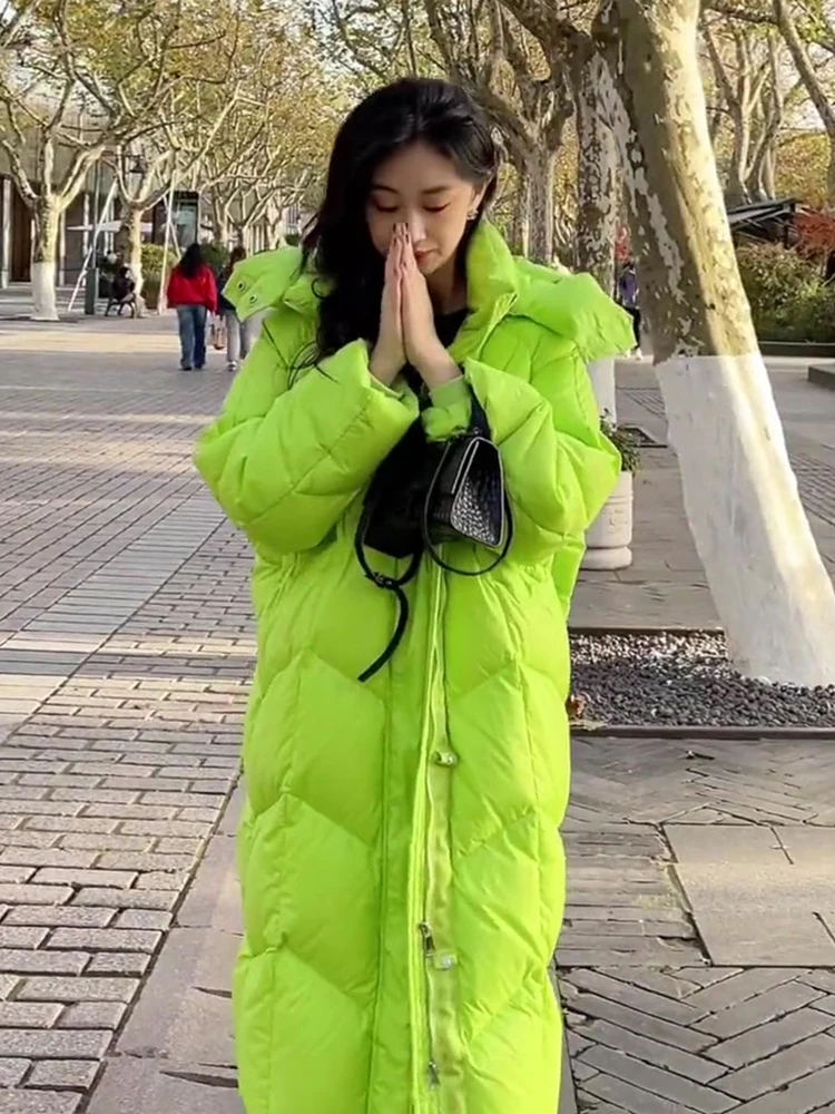 オーバーニーレングス ダウンジャケット レディース ファッション スリップジッパー ホワイト ダウンコート カジュアル ルーズフィット メモリーファブリック