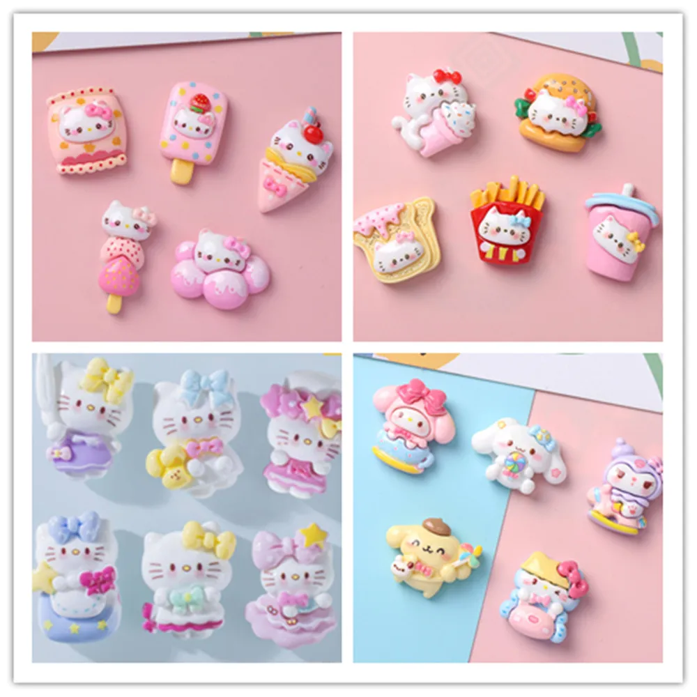 

100pcs Resin Cartoon Hello Kitty Chips Bread Cand Flatback Cabochons Kawaii Scrapbook DIY Jewelry Craft Decoration Accessories