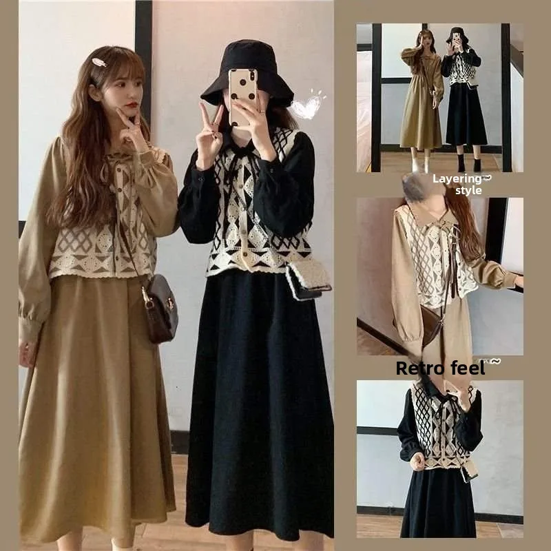 

Faionable Long Sve Dr Set Women's Sle Autumn New Arrival Age-Defng Trendy Outfit Student Two-Piece Ensemble